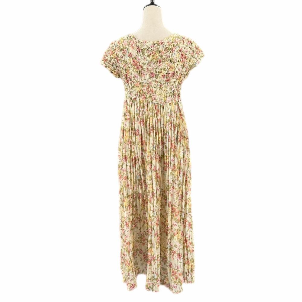Vintage Jeffrey & Dara Cream Floral Smocked Cottagecore Romantic Maxi Dress - Picture 2 of 12